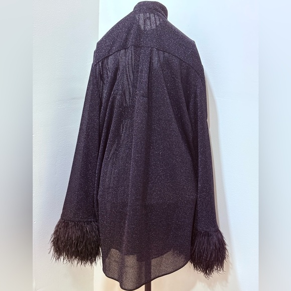 Oseree Lumiere Plumage Black Metallic Relaxed Blouse - Size M-L - Picture 3 of 4